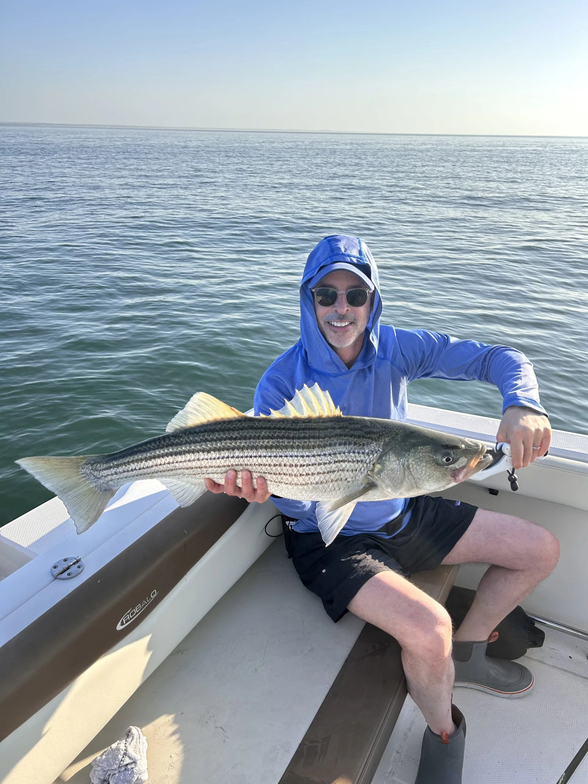 Week 10 Boat winner Andrew Kail of Westport, CT with his striped bass