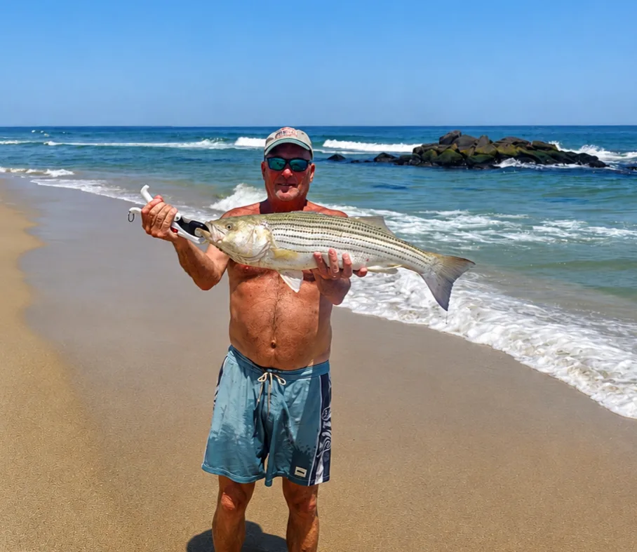 Week 10 Shore winner Gary Rubin of Long Branch, NJ with his striped bass