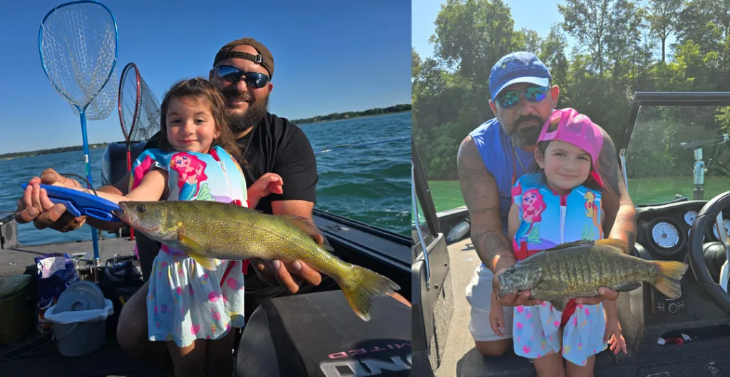 Olive Srouji with walleye and smallmouth bass