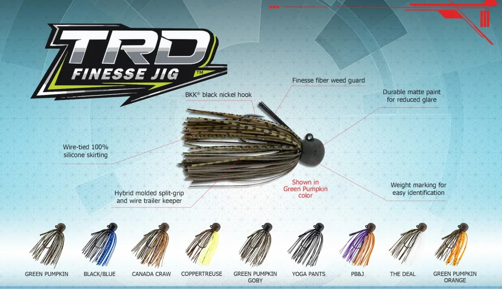 Z-Man TRD Finesse Jig color lineup offers 9 unique patterns.