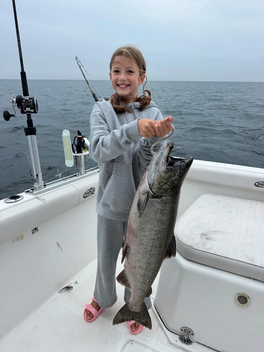 Addison Schooley with king salmon