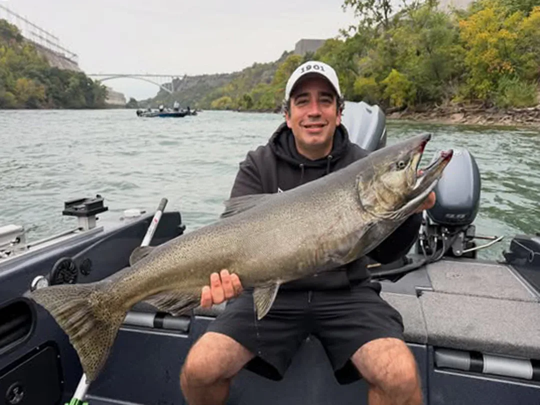 Brian Hall with lower Niagara River salmon