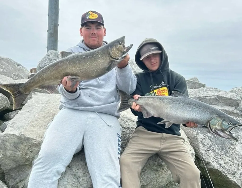 Caleb Castro and Ethan Bronschidle with a double on king salmon