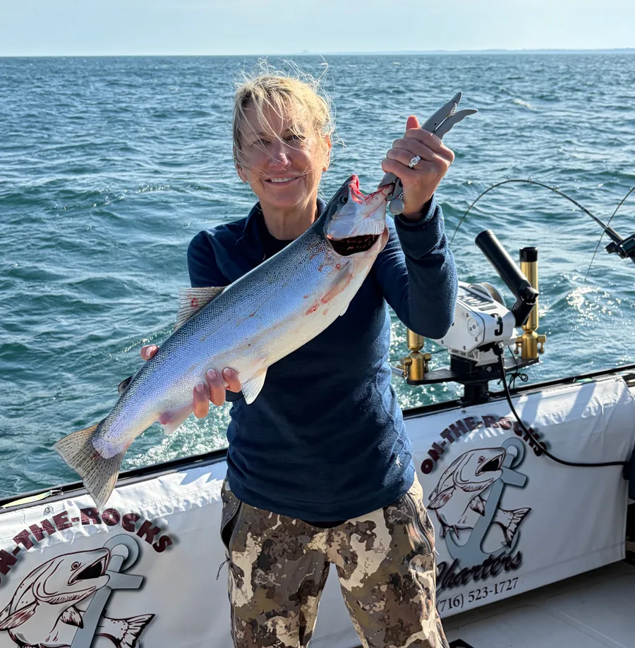 Karen Leatherwood with steelhead