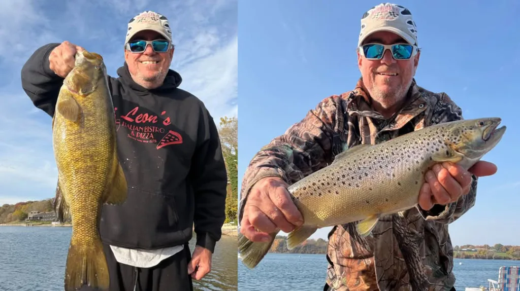 Mark Plennert with smallmouth bass and brown trout