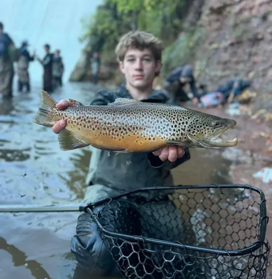 Mason Vertino of Buffalo with a Burt Dam brown trout